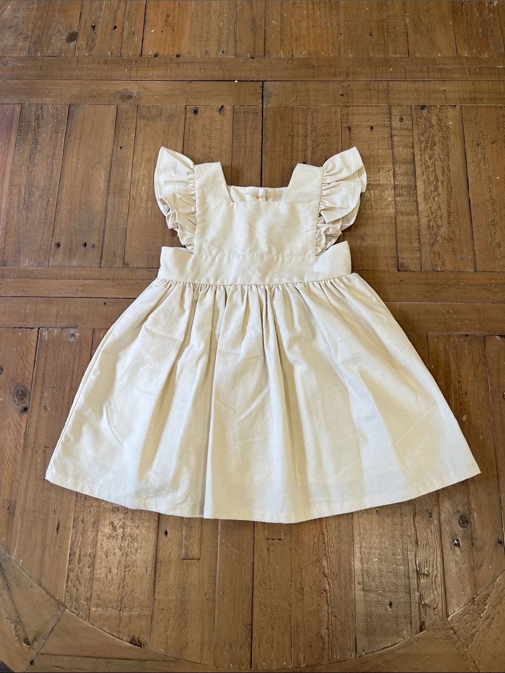 Wren & James beige linen blend ruffled pinafore dress girls 3T neutral preppy